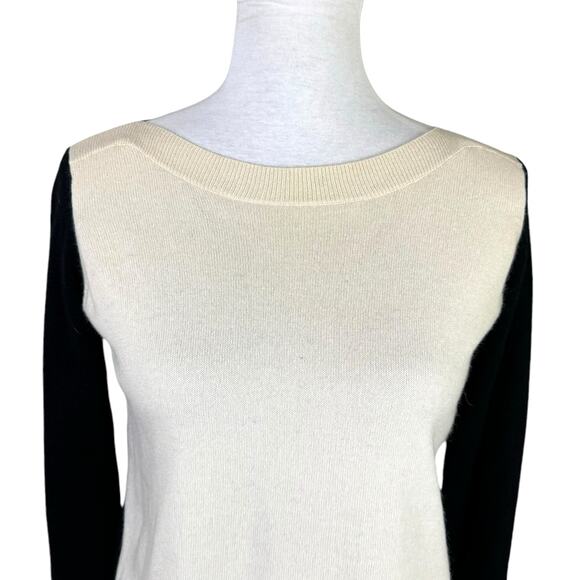 Autumn Cashmere Ivory & Black Color block 100% Pure Cashmere Pullover Sweater - Picture 6 of 13